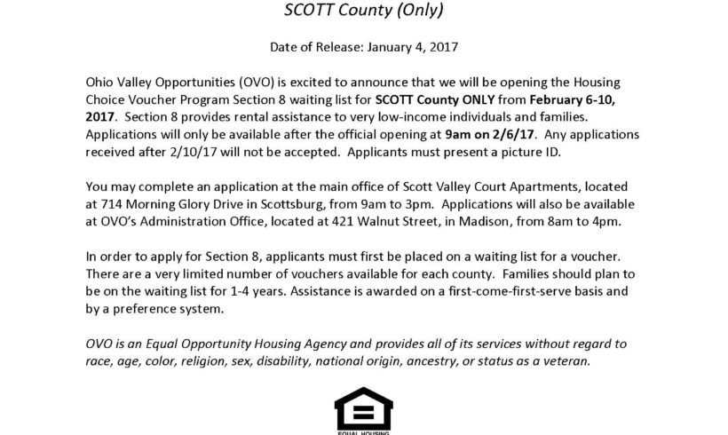 Section 8 Waiting List Opening in SCOTT County (ONLY)