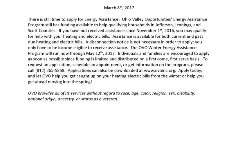 Still Time to Apply for OVO Energy Assistance Winter Program