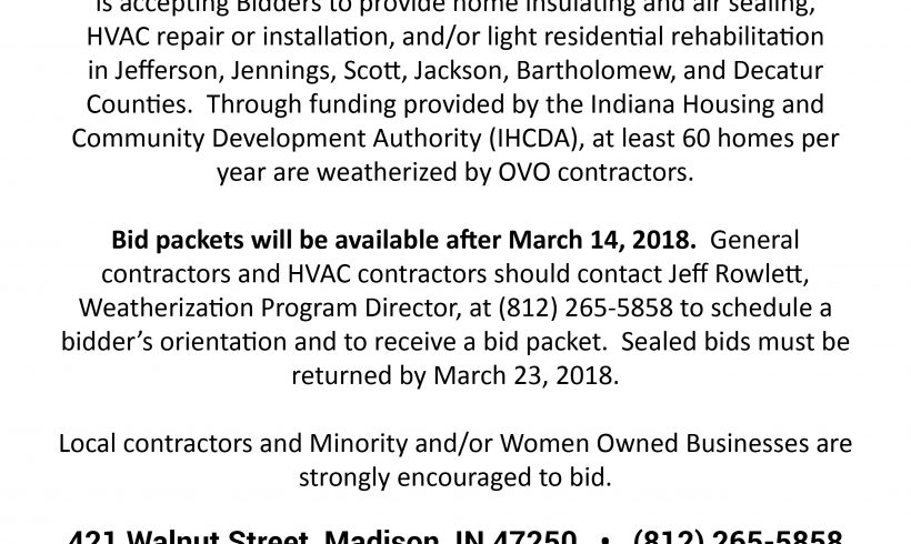 OVO Weatherization Accepting Contractor Bids